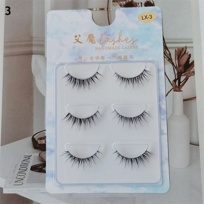 3 Pairs Mink Eyelashes Little Devil False Lash Extension Natural Fairy Wispy Lash Cross Curling Fairy False Eyelashes