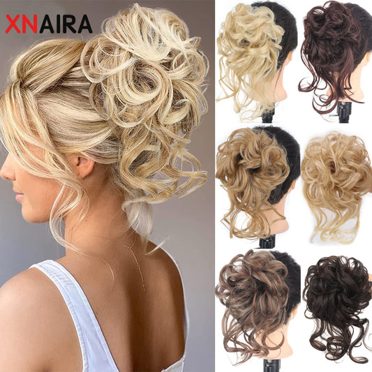 Synthetic Messy Curly Hair Bun Chignon Scrunchy Hair Band Black Brown Fake Hair Tail Hairpieces For Women Hairpins