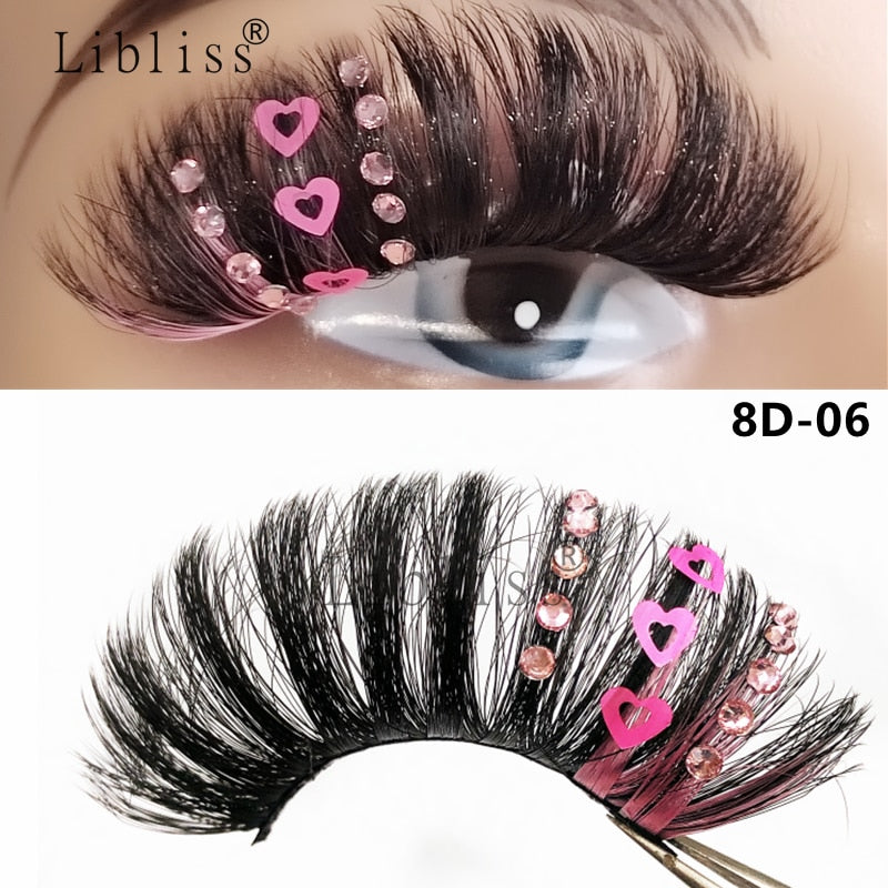 Natural/Long Glitter Shimmery Butterfly Eyelashes 25mm HandMade Full Strip Faux Mink Lashes With Butterflies