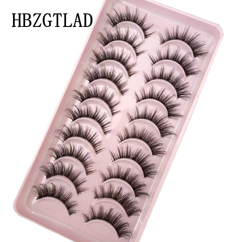 10Pairs Transparent Band Lashes Natural Long 3D Faux Mink False Eyelashes Handmade Fluffy Volume Eye Lash Cilios