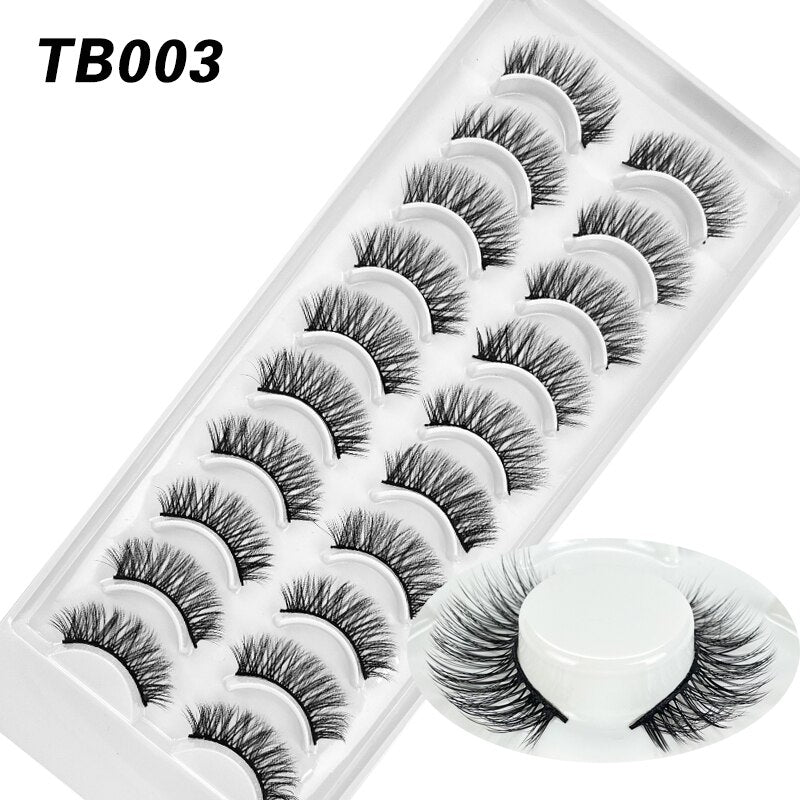 10 Pairs Natural 3d Faux Mink False Eyelashes Dense Curls Slim Short Lashes Cosplay Dramatic Eyelashes