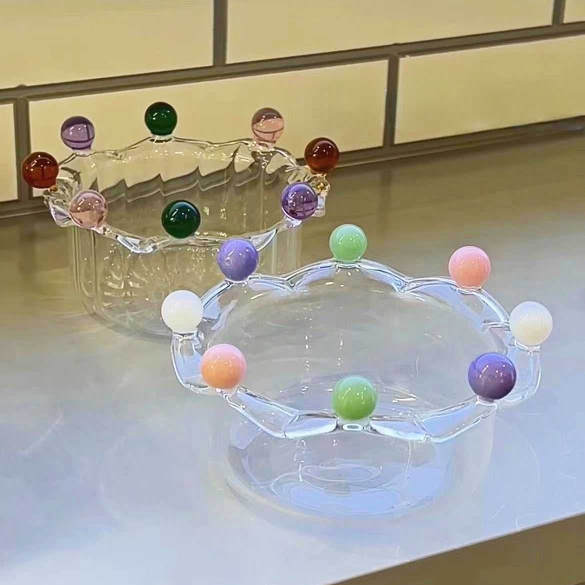 Crown Salad Bowl Cute Fruit Glass Bowl Snack Candy Cake Bowl Ice Cream Cup Home Decor