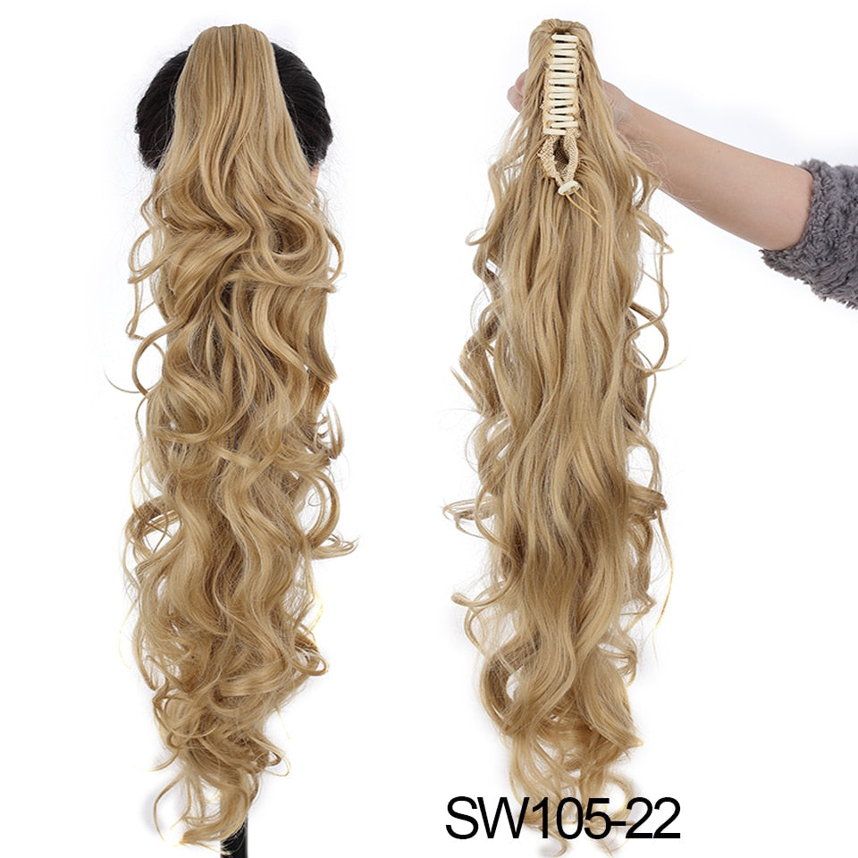 Synthetic Claw Clip Ponytail Extension Wavy Ponytail Long Straight Hair Ponytail Extension Clip Type Ladies Wig