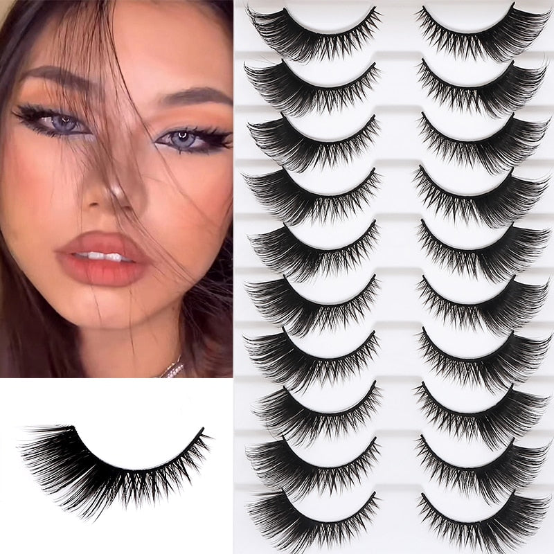 5/7/10Pairs Cat Eye Lash False Eyelashes Natural Faux Mink Eyelashes