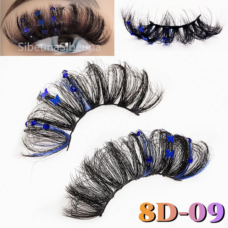 Colored Diamond Glitter 8D False Eyelashes Color Sequin Fuax Mink Lashes Natural Long Stage Colorful Rainbow eyelashes