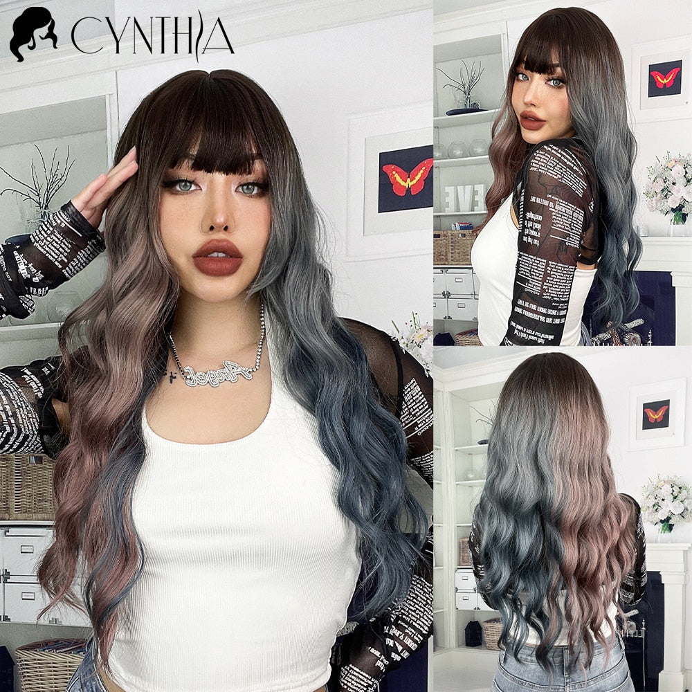 Blonde Synthetic Wig for Woman Long Body Wave Hair Cosplay Lolita Party Natural Heat Resistant Wigs Fiber Daily Hair