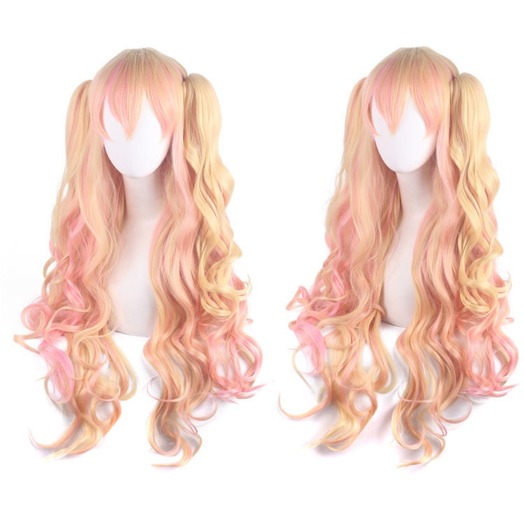 Ladies Long Lolita Double Ponytail Cosplay Synthetic Wig Half Black Half Red Halloween Gold Pink Red Halloween Party Wig