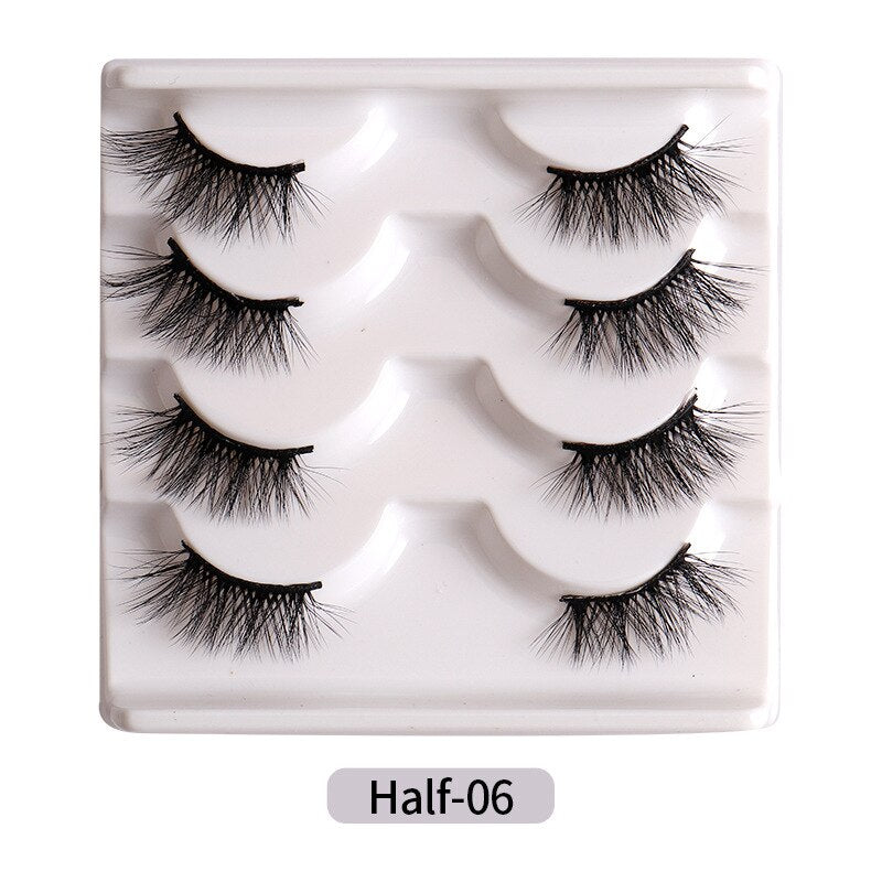 4Pairs Half Lashes 3D False Eyelash Half Mink Eyelash Messy Cross Short Natural Fake Eyelashes Winged Lashes