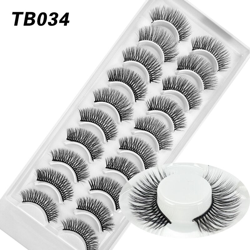 10 Pairs Natural 3d Faux Mink False Eyelashes Dense Curls Slim Short Lashes Cosplay Dramatic Eyelashes