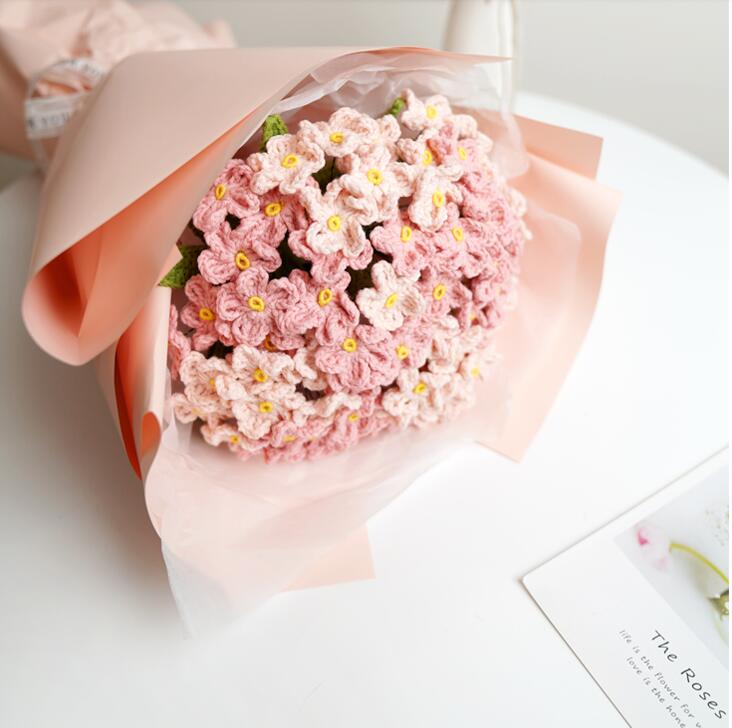 Finished 10pcs Hand-knitted Forget-me-not Yarn Crochet Decorative Artificial Flowers Home Decoration