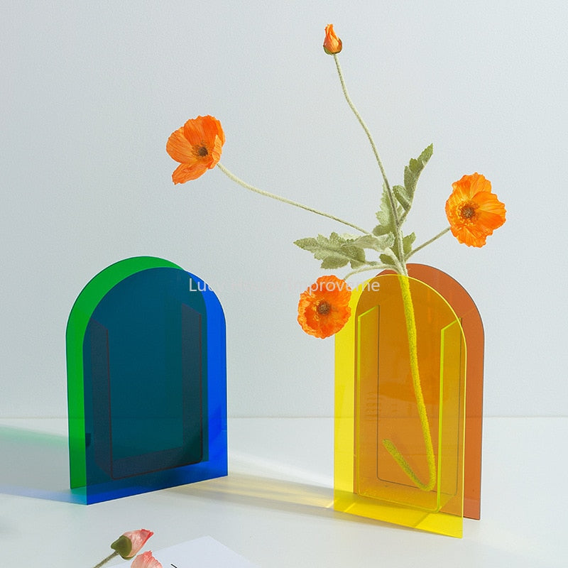 Rainbow Color Acrylic Vases Floral Container Decorative Home Office Decoration