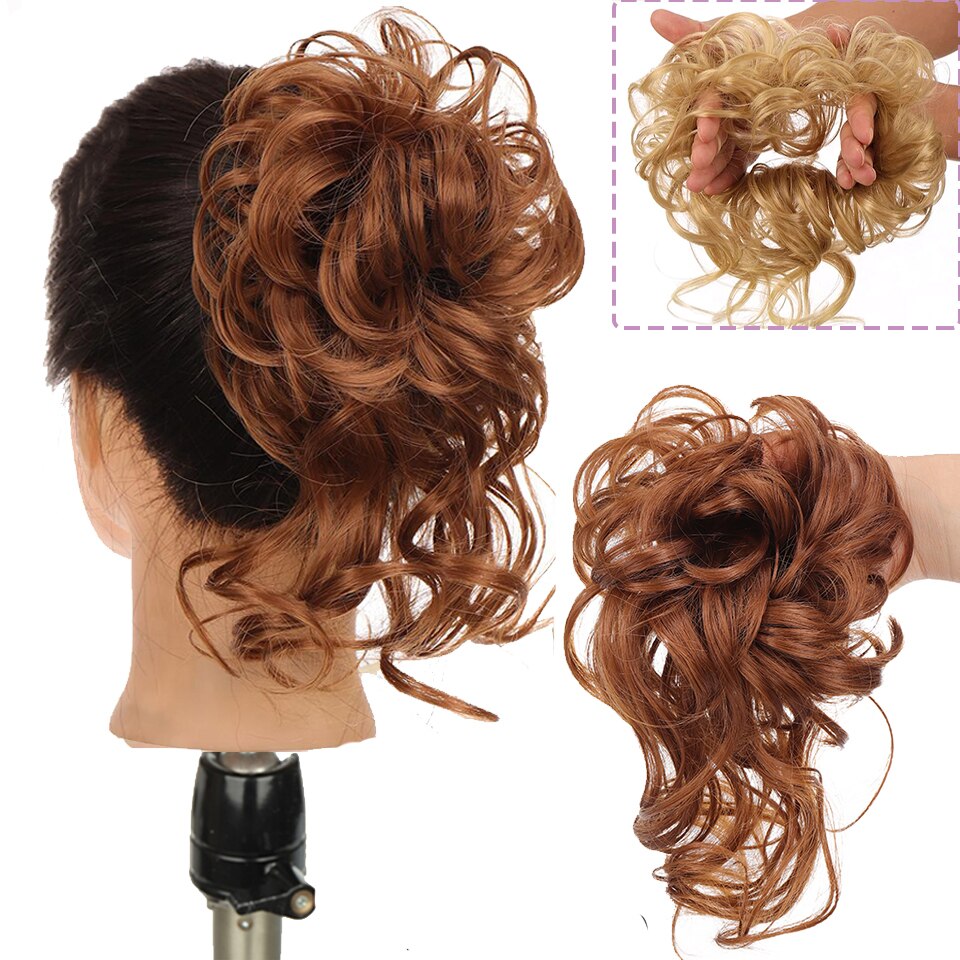 Synthetic Hair Bun Messy Scrunchies Hairpiece Accessories Claw Clip Chignon Curly Fake Hair Elastic Hair Band for Women