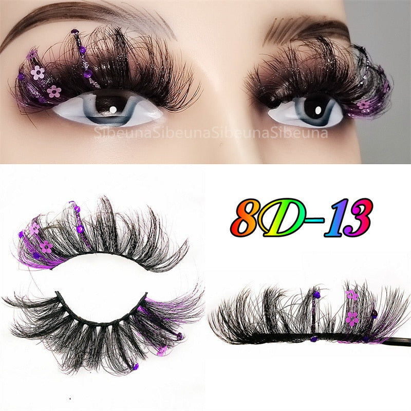 8D Diamond Glitter Lashes Faux Mink 25MM Fluffy Color Streaks Cosplay Eyelashes