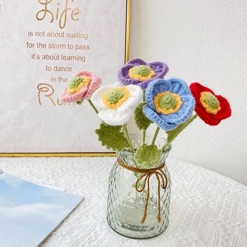 1pcs Hand-Knitted Flower Daisy Flower Lavender Sunflower Knitting Flower Knit Home Decor