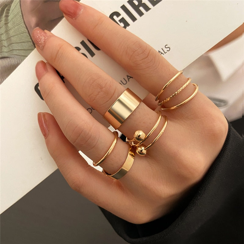 Boho Gold Color 22pcs Heart Rings Set For Women Vintage Geometric Cross Pearl Butterfly Finger Ring Women Jewelry
