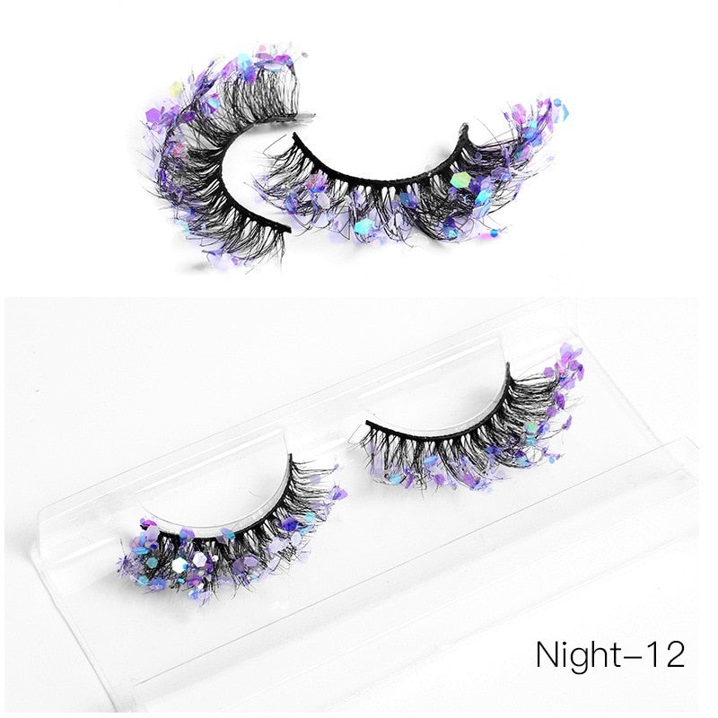 3D Diamond Shiny Fluffy Handmade Faux Mink Dramatic Decoration Eye Dress up EyeLashes Set False Eyelashes Colored Lashes