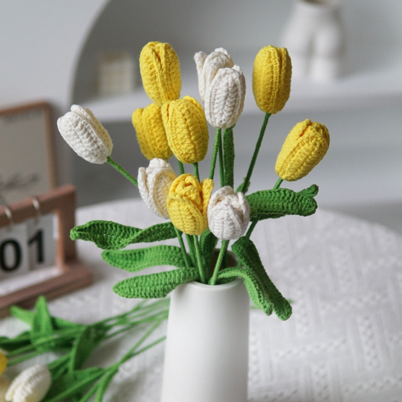 knitting Rose Flower Daisy Bouquet Sunflower Hand-Knitted Fake Flower knit flower Home Creative Decorate Gift