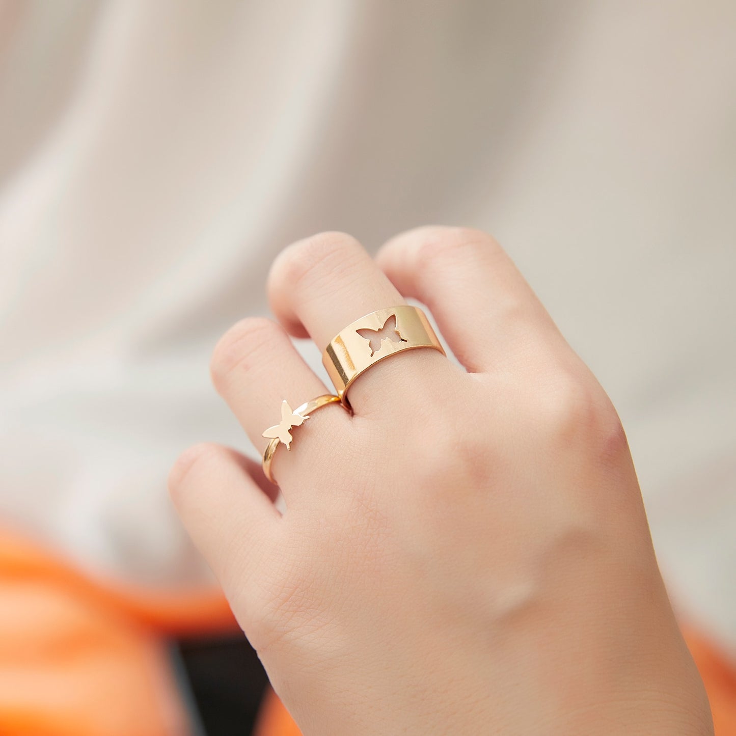 Vintage Boho Crystal Butterfly Flower Rings Set For Women Elegant Geometric Leaf Chain Tassel Knuckle Finger Rings Party Jewelry