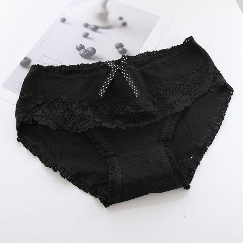 Women Panties Cotton Lace Sexy Girls Underwear Bow Perspective Underpants Breathable Briefs