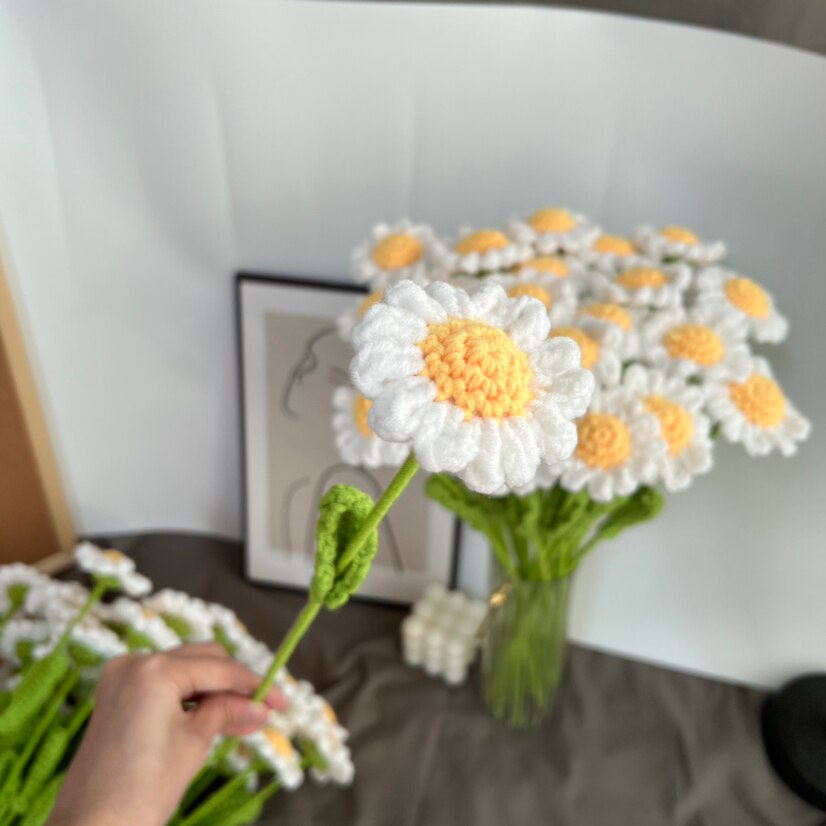 1pcs Hand-Knitted Flower Daisy Flower Lavender Sunflower Knitting Flower Knit Home Decor
