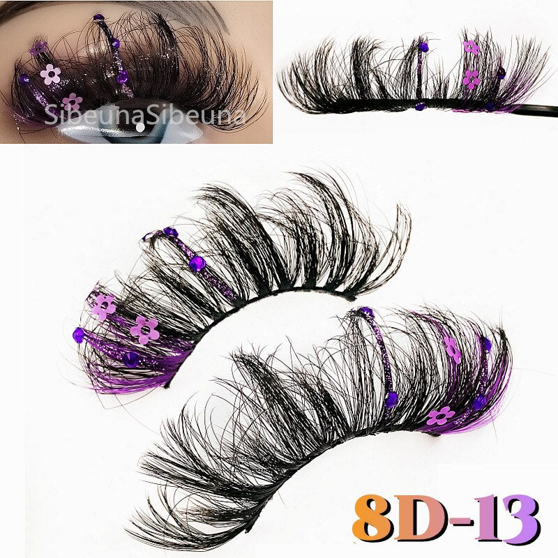 Colored Diamond Glitter 8D False Eyelashes Color Sequin Fuax Mink Lashes Natural Long Stage Colorful Rainbow eyelashes