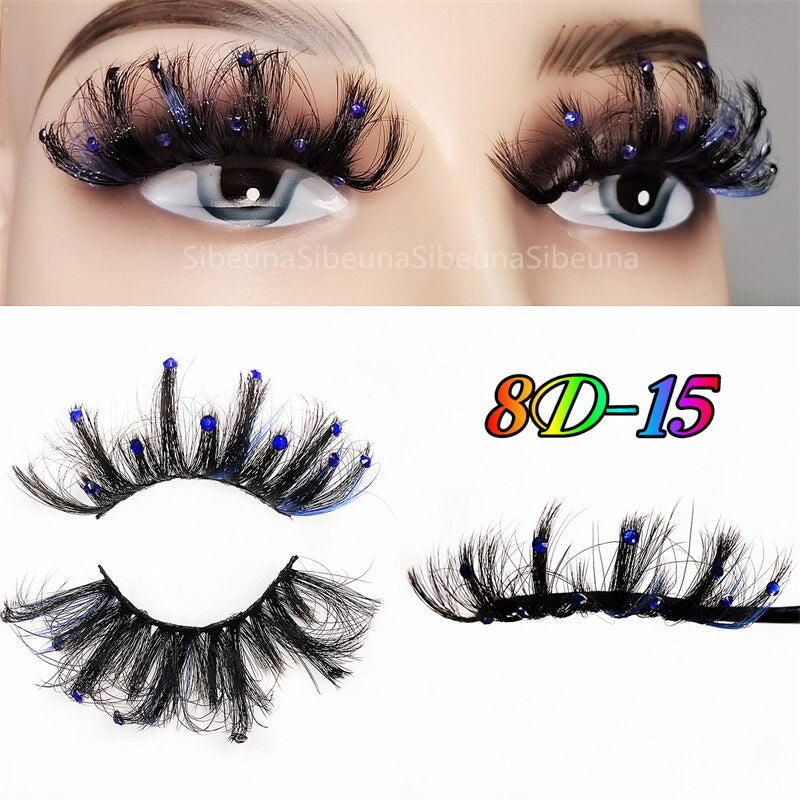 8D Diamond Glitter Lashes Faux Mink 25MM Fluffy Color Streaks Cosplay Eyelashes