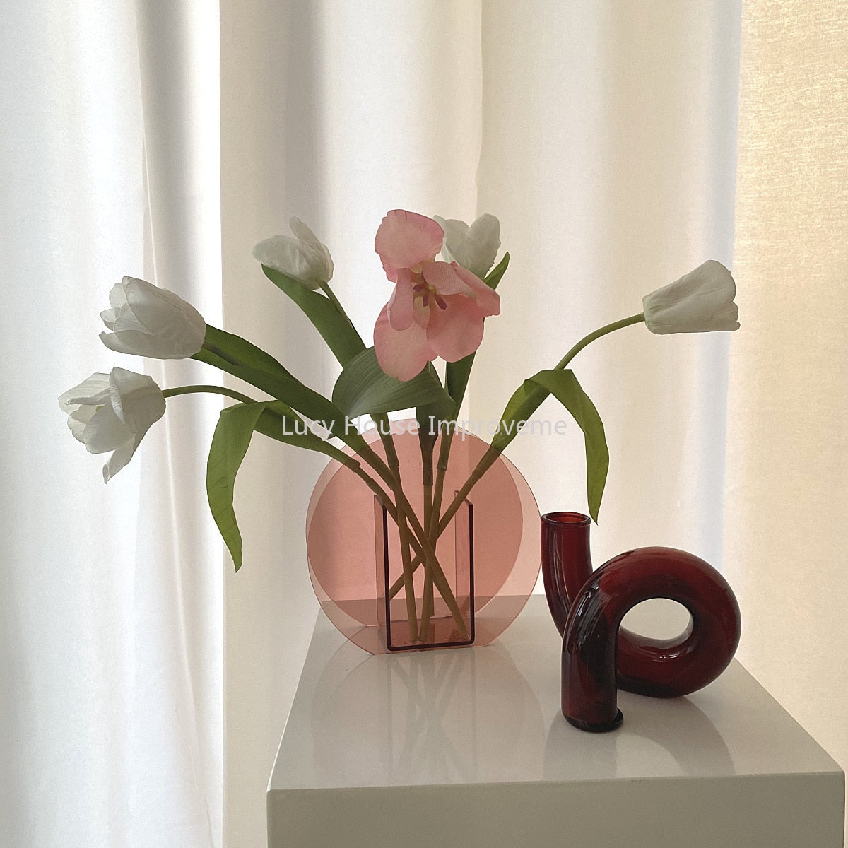 Rainbow Color Acrylic Vases Floral Container Decorative Home Office Decoration