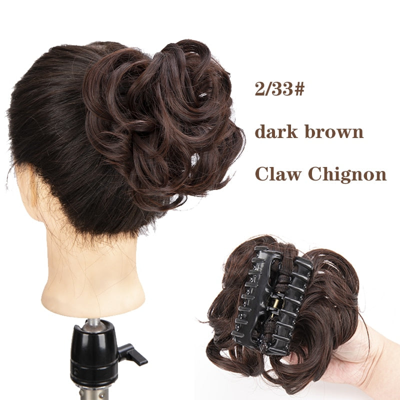 Synthetic Hair Bun Messy Scrunchies Hairpiece Accessories Claw Clip Chignon Curly Fake Hair Elastic Hair Band for Women