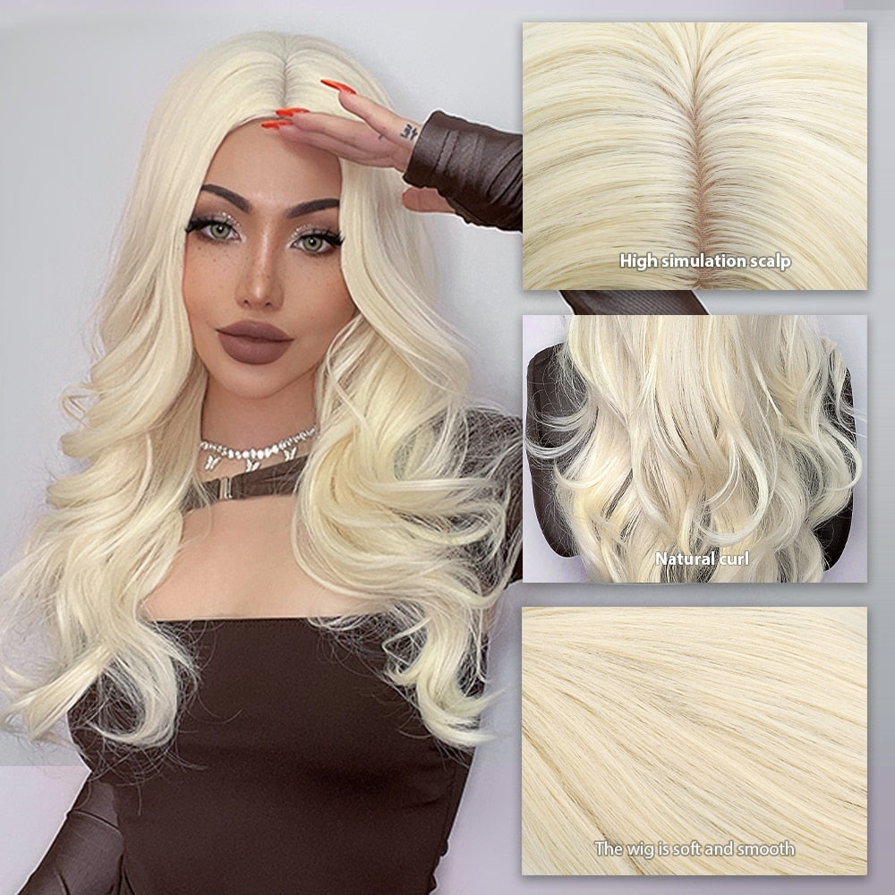Blonde Synthetic Wig for Woman Long Body Wave Hair Cosplay Lolita Party Natural Heat Resistant Wigs Fiber Daily Hair