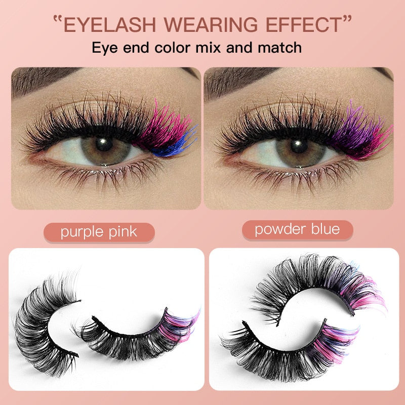 7pairs colored lashes makeup color eyelashes lash extension supplies d curl strip lashes