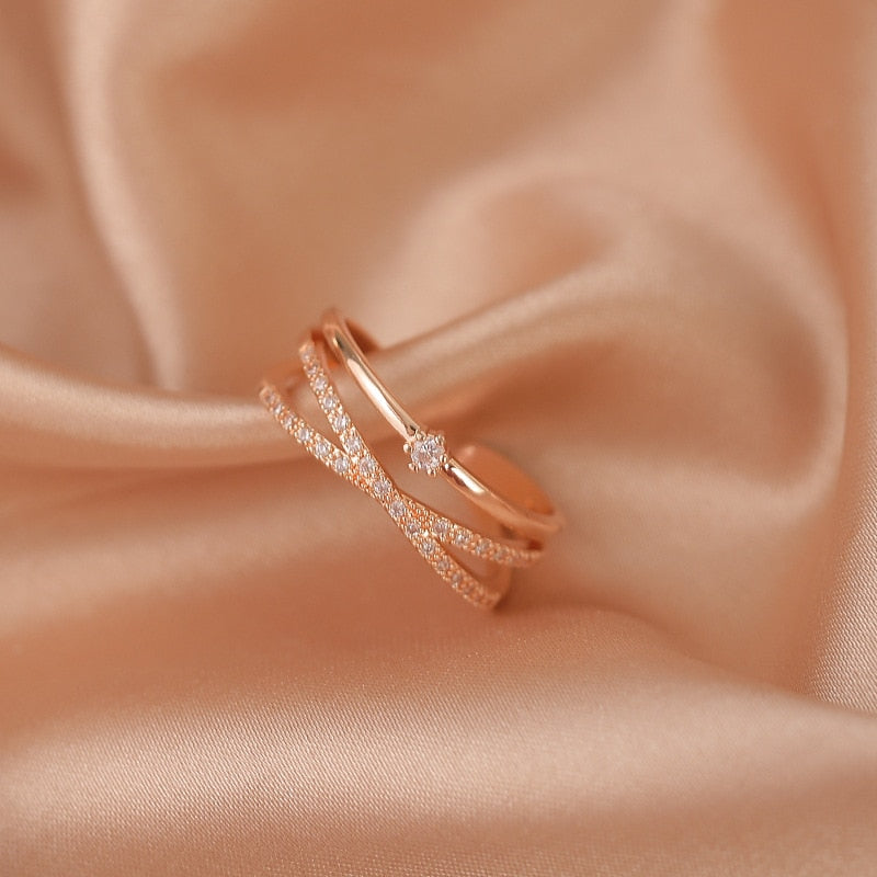 Luxury Gold Color Pearl Zircon Rings Vintage Sexy Open Joint Elegant