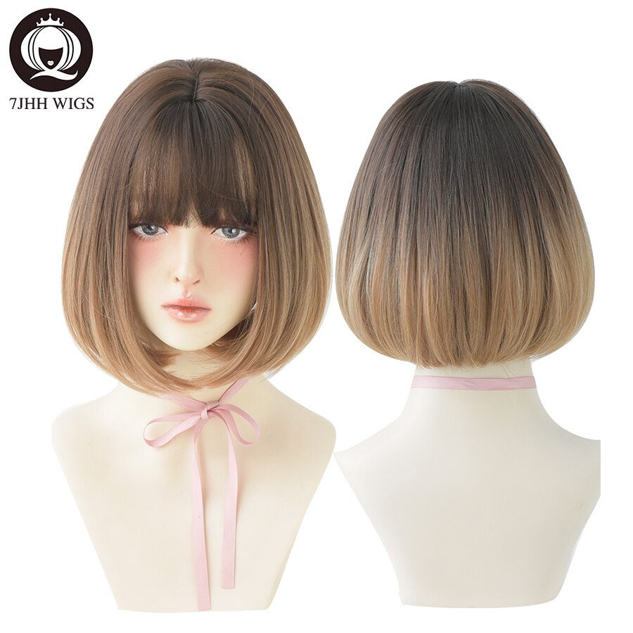 WIGS Black Short Bob Wig for Girl Daily Wear Synthetic Wig Natural Supple Summer Heat resistant Wig With Bangs