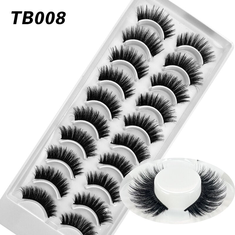 10 Pairs Natural 3d Faux Mink False Eyelashes Dense Curls Slim Short Lashes Cosplay Dramatic Eyelashes