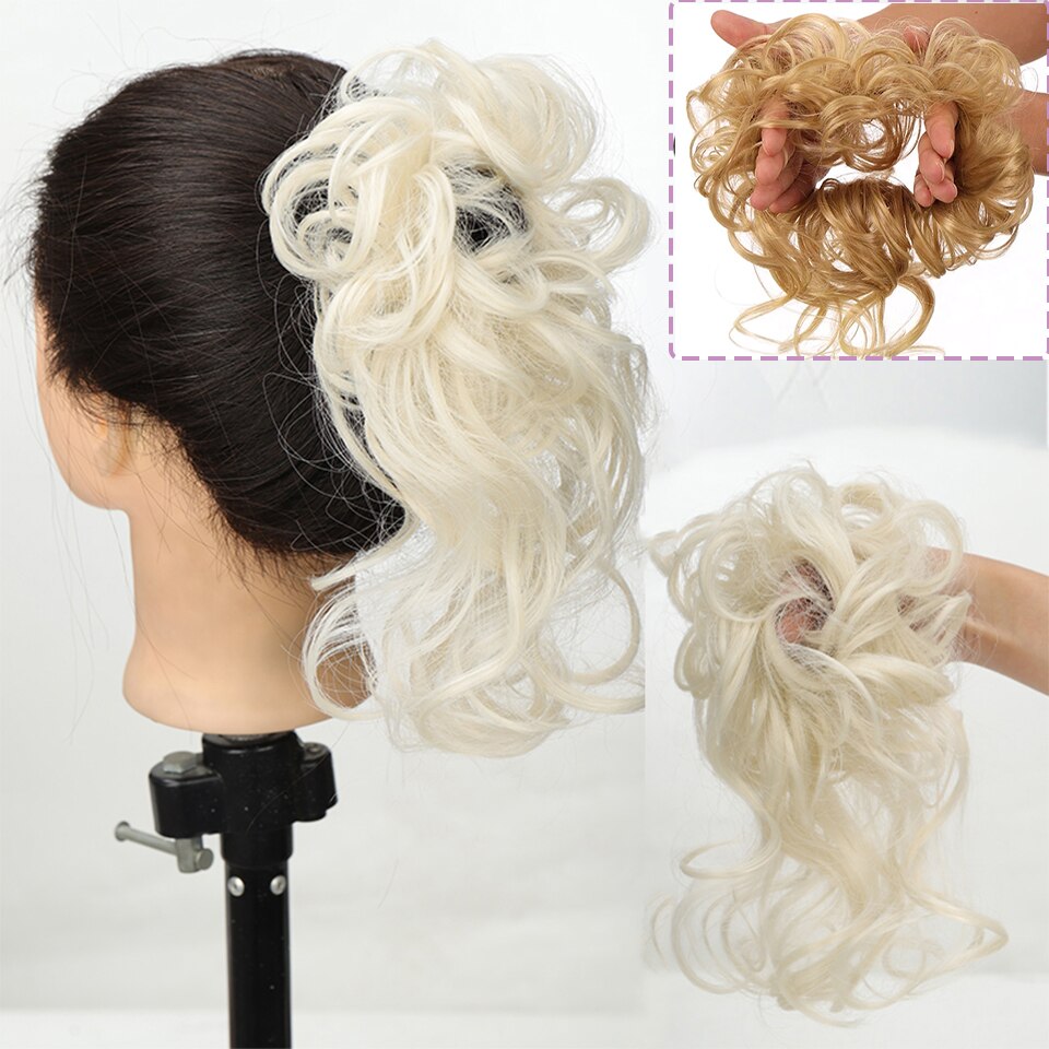 Synthetic Hair Bun Messy Scrunchies Hairpiece Accessories Claw Clip Chignon Curly Fake Hair Elastic Hair Band for Women