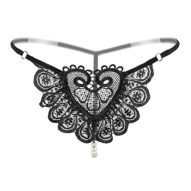 Pearl Massage Sexy Thong Hot Lace Embroidery Transparent Panties Women Sexy Lingerie Low Waist Hollowed Out T-back Femme Tangas