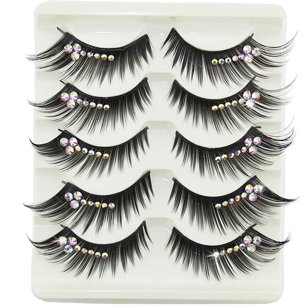 diamond eyelashes thick long eyelashes stage eyelashes exaggerated false eyelashes 5 pairs of boxed