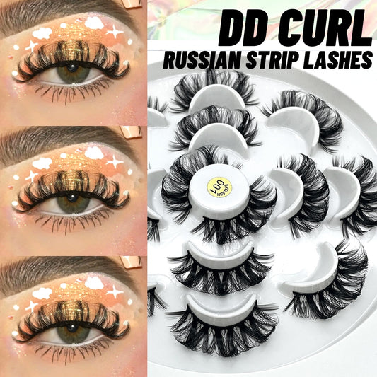 Russian Strip Lashes DD Curl False Eyelashes Natural Soft Wispy Lash Cross Strip 3D Faux Mink Lashes Eyelash