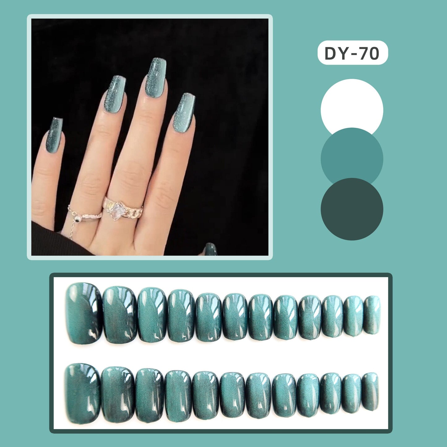 24pcs Cat Eye False Nail Deep Blue Color Fake Nail Tips Full Cover Nail Art Long Coffin Ballet Press on Nail Manicure Nail Tips