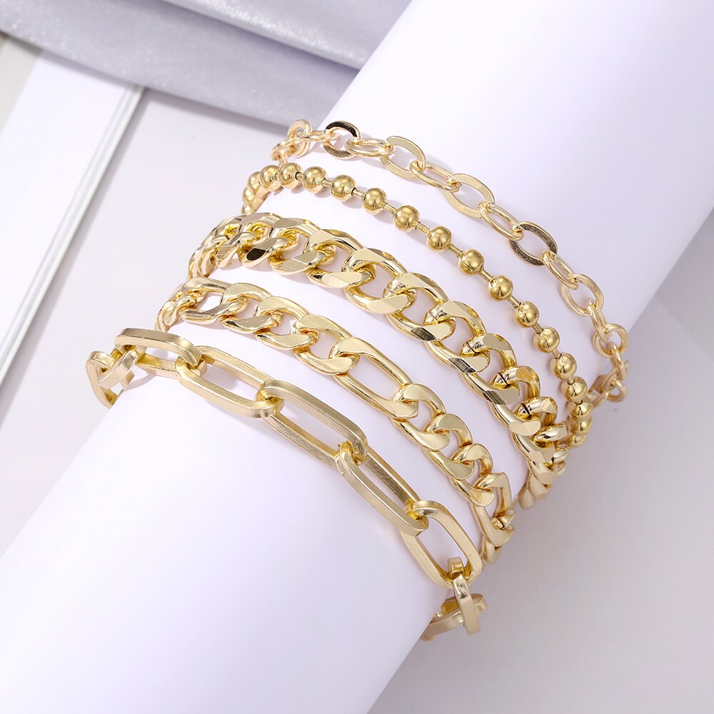 Bohemian Gold Color Angel Bracelets for Women Boho Jewelry Geometric Layered Pearl Hand Chain Charm Bracelet Set