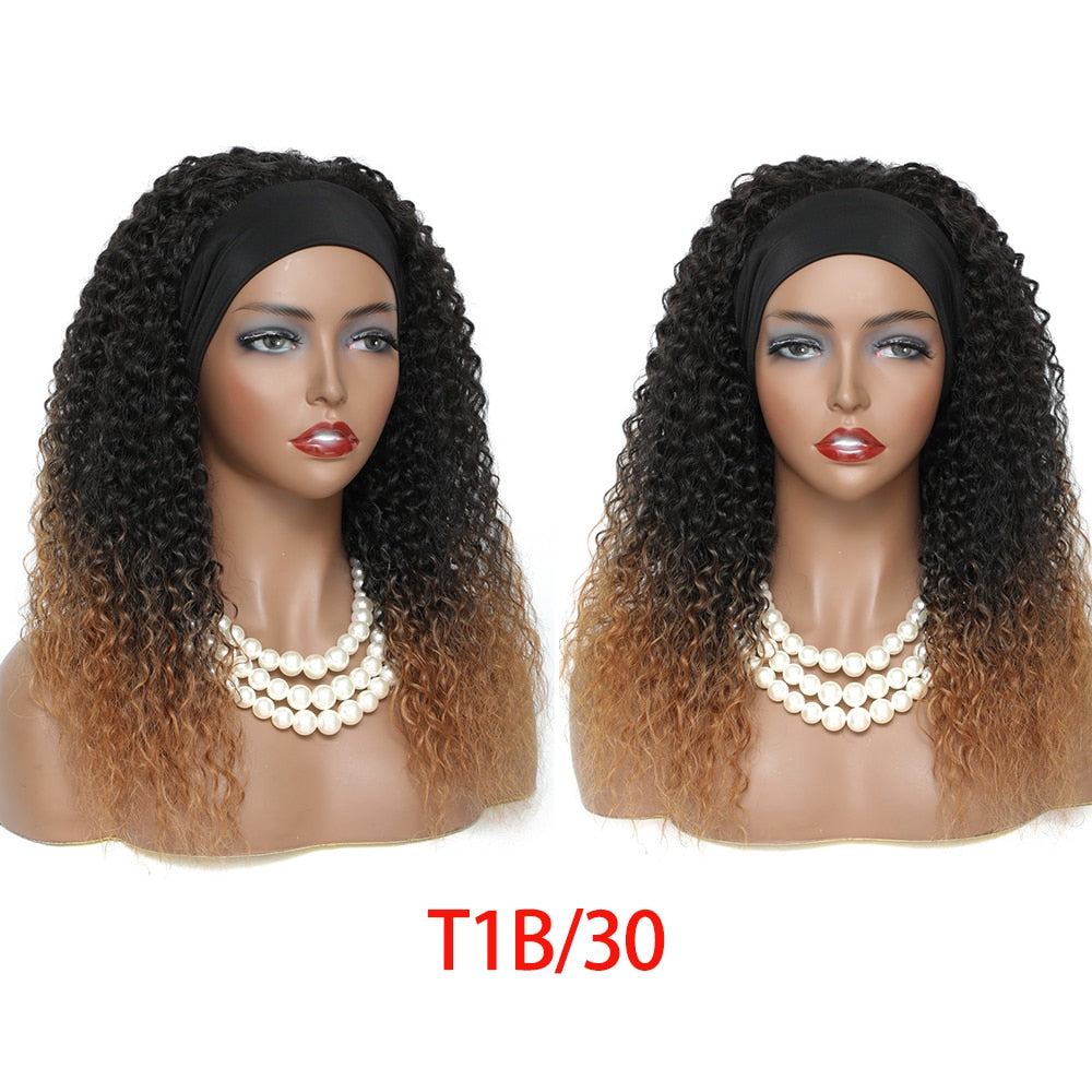 Black curly Hair Headband Wigs 18 Inches Ombre Brown Afro Kinky Curly Hair Soku Glueless Wig 150% Density