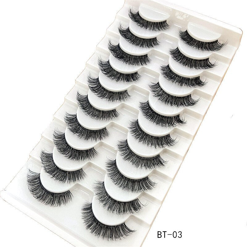 10 Pairs Mink Eyelashes Clear Band Eye Lashes Crisscross Transparent Band False Eyelashes Handmade Dramatic Lashes Upper Lashes