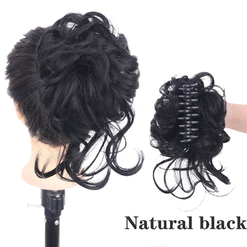 Synthetic Hair Bun Messy Scrunchies Hairpiece Accessories Claw Clip Chignon Curly Fake Hair Elastic Hair Band for Women