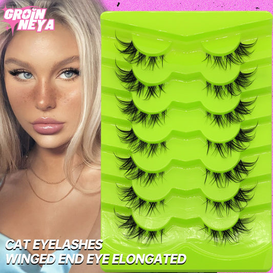 Cat Eye Lashes Natural long Clear Band Lashes Faux Mink Eyelashes Winged End Eye Elongated Eyelashes Fake Lashes Soft