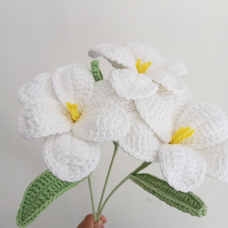 Finished Hand-Knitted Tulips Bouquet Handmade Crochet Fake Flowers for Home Decorate Handmade