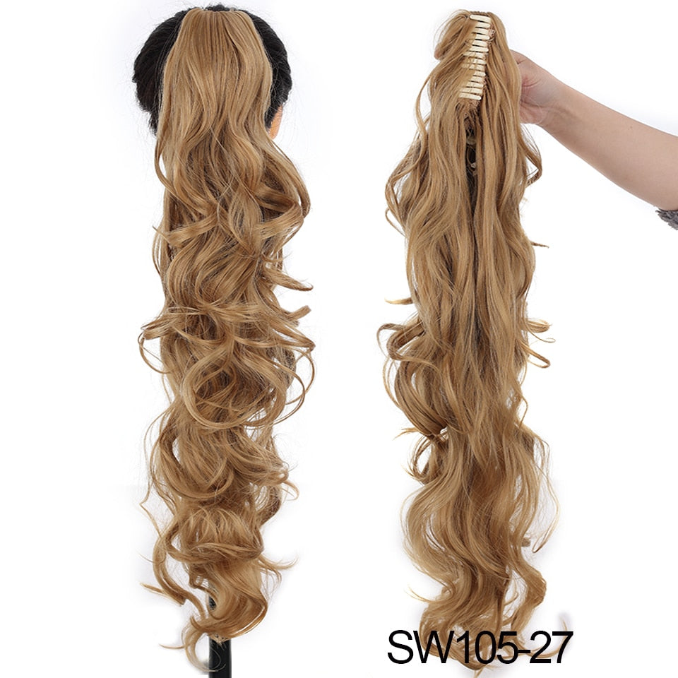 Synthetic Claw Clip Ponytail Extension Wavy Ponytail Long Straight Hair Ponytail Extension Clip Type Ladies Wig