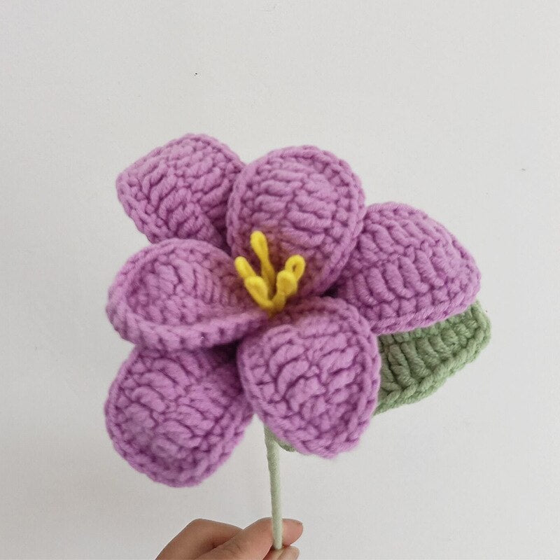 Finished Hand-Knitted Tulips Bouquet Handmade Crochet Fake Flowers for Home Decorate Handmade