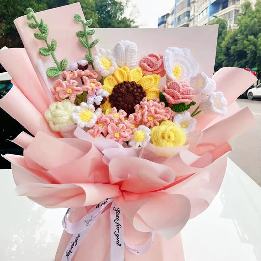 Finished Knitted Crochet Sunflower Rose Daisy Lily of the Valley Artificial Flowers Home Decoration