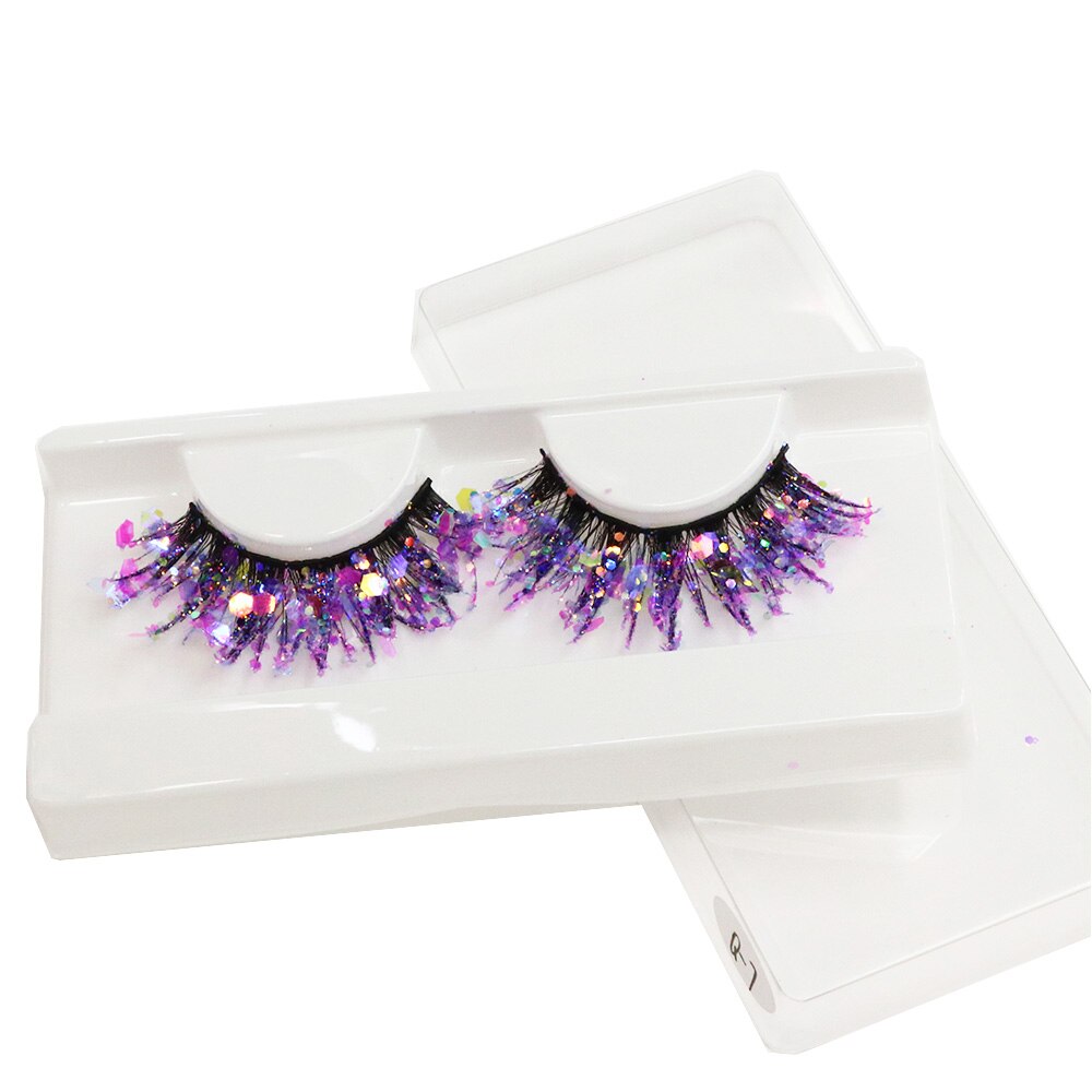 Shining Colored Eyelashes Gold Pink Green Glitter Colorful False Eye Lashes Fluffy Dramatic Colored Lashes Extension