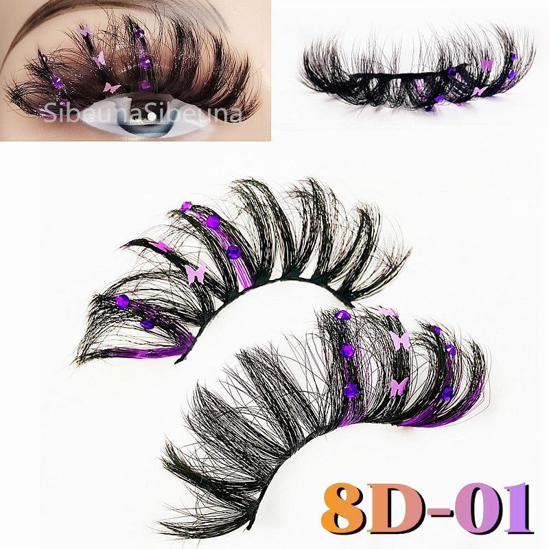 Colored Diamond Glitter 8D False Eyelashes Color Sequin Fuax Mink Lashes Natural Long Stage Colorful Rainbow eyelashes