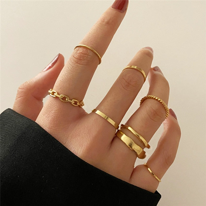 Vintage Bohemian Butterfly Gold Color Ring Sets Zircon Flower Leaf Open Rings for Women Simple Knuckle Accessories